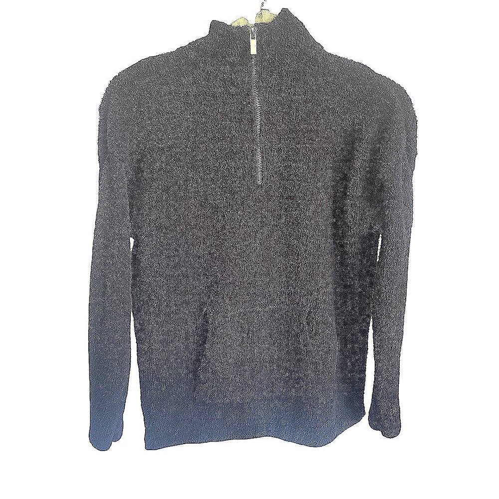 Loft Black Fuzzy Fleece Mock Neck Quarter‎ Zip Pullover Sweater Women's S
